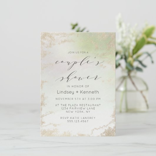 Ombre Lente Groen Goud Folie Frost Bruiloft Douche Kaart (Staand voorkant)