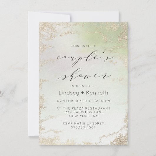 Ombre Lente Groen Goud Folie Frost Bruiloft Douche Kaart (Voorkant)