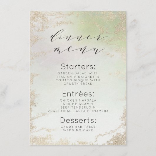 Ombre Lente Groen Goud Folie Frosted Chique Diner Menu (Voorkant)