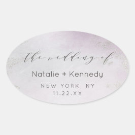 Ombre Licht Paarse Zilveren Folie Waterverf Bruilo Ovale Sticker
