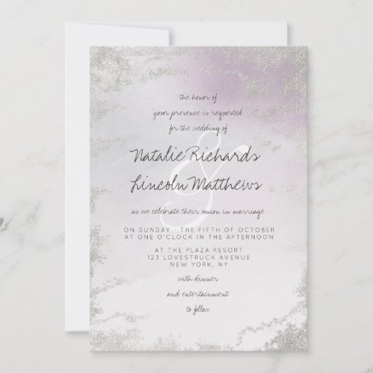 Ombre Light Paars Silver Foil Frosted Wedding Kaart (Voorkant)