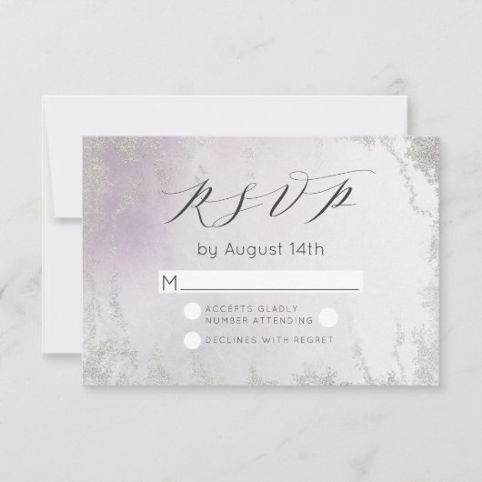 Ombre Light Paars Silver Foil Frosted Wedding RSVP Kaartje (Voorkant)