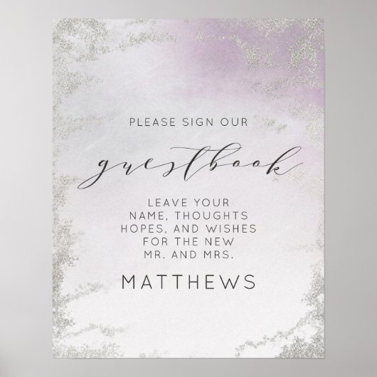 Ombre Light Paars Silver Foil Luxe Guestbook Poster (Voorkant)