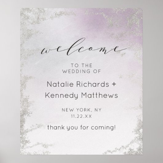 Ombre Light Paars Silver Wedding Welcome Sign Poster (Voorkant)