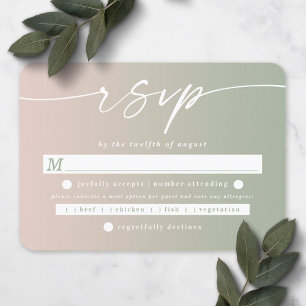 Ombre Light Pink & Leaf Green Wedding Meal Choice RSVP Kaartje