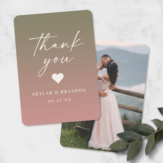 Ombre Lily Green & Dusty Roos Pink Wedding Bedankkaart