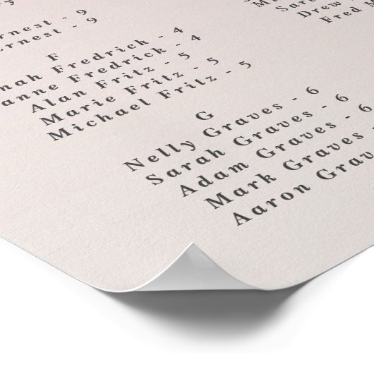 Ombre Mauve Alfabetical Wedding Seating Chart Poster (Hoek)