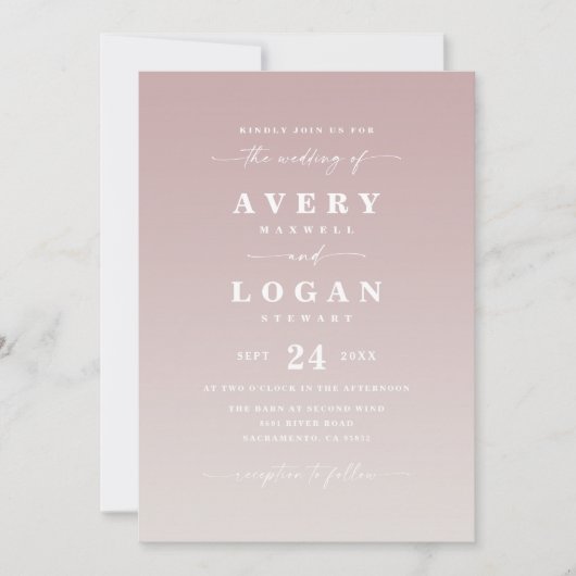 Ombre Mauve & Ivory Wedding Invitation met foto Kaart (Voorkant)