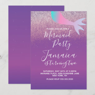 Ombré Mermaid Faux Glitter Birthday Party Kaart