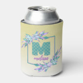 Ombre Mermaid Scales Monogram | Waterverf Floral Blikjeskoeler (Blikje Voorkant)