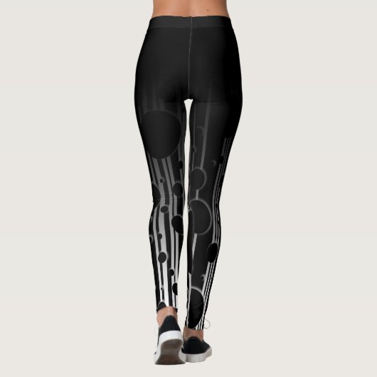 Ombre met Zwarte & Witte Cirkels en Strepen Leggings (Achterkant)
