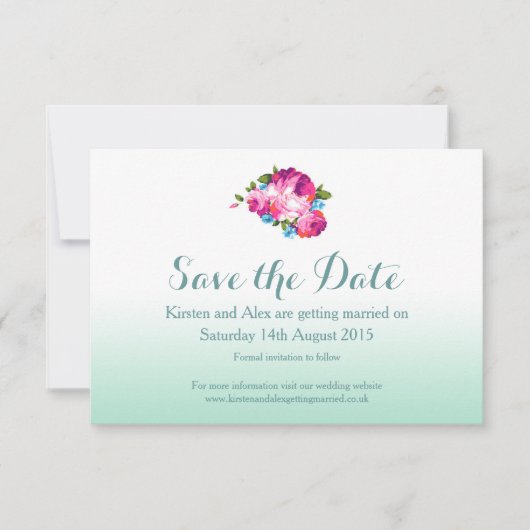 Ombre Mint Bloemen Save the Date Kaarten (Voorkant)