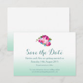 Ombre Mint Bloemen Save the Date Kaarten (Voorkant / Achterkant)
