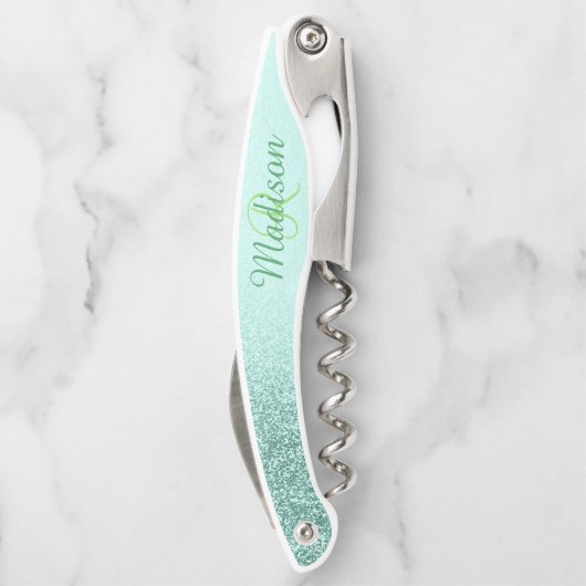 Ombre Mint Green Fading Stylish Monogram Glitter Kurkentrekker (Achterkant)