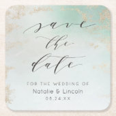 Ombre Mint Green Frosted Gold Foil Chic Wedding Kartonnen Onderzetters (Voorkant)
