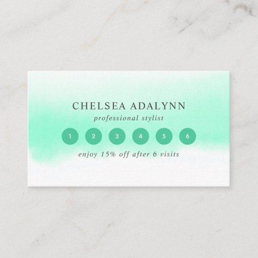 Ombre Mint Waterverf Minimalist Loyalty Kaart (Voorkant)
