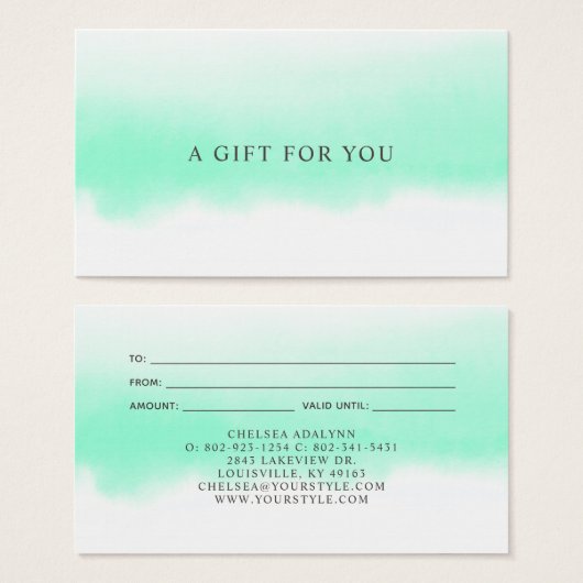 Ombre Mint Waterverf Minimalist Luxury Gift Kaart (Voorkant /achterkant)