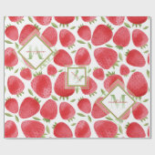 Ombre Monogram + aardbeien Rood & Groen + Roze Cadeaupapier (Vlak)
