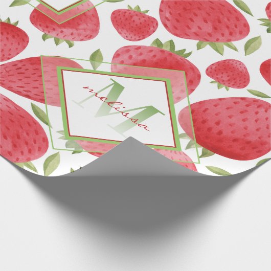 Ombre Monogram + aardbeien Rood & Groen + Roze Cadeaupapier (Hoek)