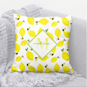 Ombre Monogram Bright Lemons Geel Groen Wit Kussen