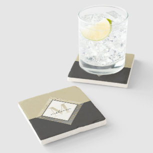 Ombre #Monogram   Klassieke zwart + wit + goud Stenen Onderzetter