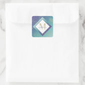 Ombre Monogram Mermaid Blauwgroen Paars Gold Fairy Vierkante Sticker (Tas)