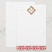 Ombre monogram | Zomeraardbeien + groen Briefpapier (Voorkant / Achterkant)