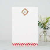 Ombre monogram | Zomeraardbeien + groen Briefpapier (Staand voorkant)