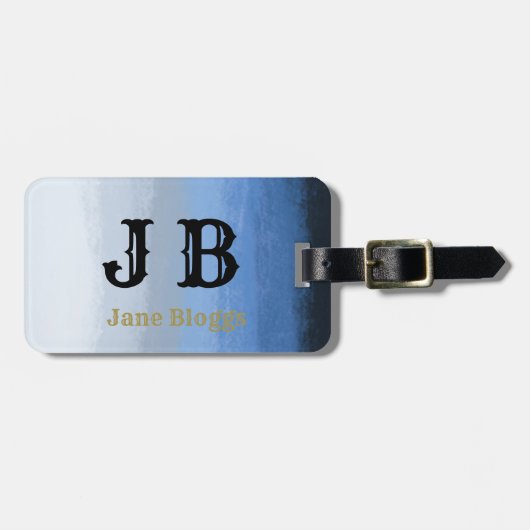 Ombre monogramed label blues bagagelabel (Voorkant horizontaal)