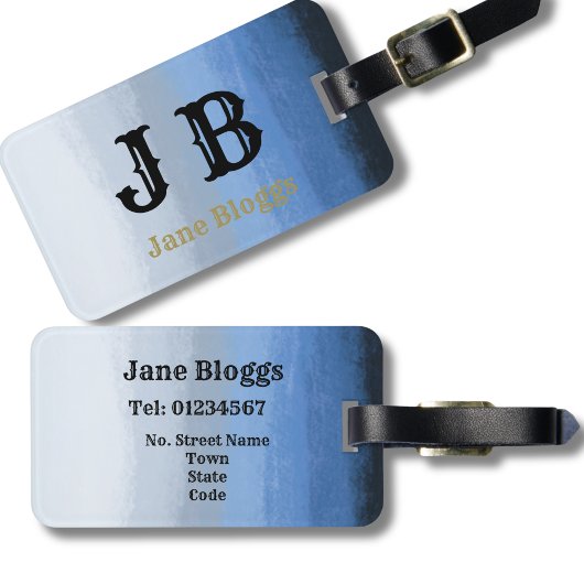 Ombre monogramed label blues bagagelabel