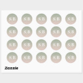 Ombre Monogrammed Leaf Green & Light Pink Wedding Ronde Sticker (Vel)