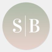Ombre Monogrammed Leaf Green & Light Pink Wedding Ronde Sticker (Voorkant)