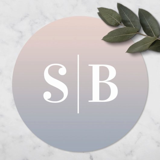 Ombre Monogrammed Light Pink & Dusty Blue Wedding Ronde Sticker