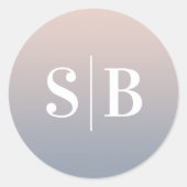 Ombre Monogrammed Light Pink & Dusty Blue Wedding Ronde Sticker (Voorkant)