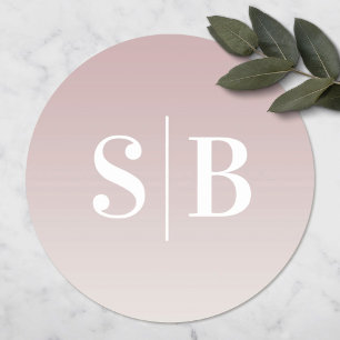 Ombre Monogrammed Mauve & Off-White Wedding Ronde Sticker