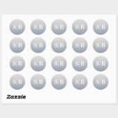 Ombre Monogrammed Off-White & Dusty Blue Wedding Ronde Sticker (Vel)