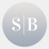 Ombre Monogrammed Off-White & Dusty Blue Wedding Ronde Sticker (Voorkant)