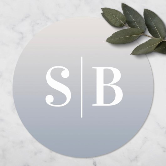 Ombre Monogrammed Off-White & Dusty Blue Wedding Ronde Sticker