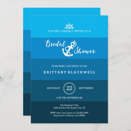 Ombre Nautisch Anker Bruids Douche Uitnodiging (Voorkant / Achterkant)