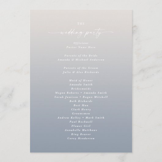 Ombre Off-White & Blue Wedding Ceremony Program Programmakaart (Achterkant)