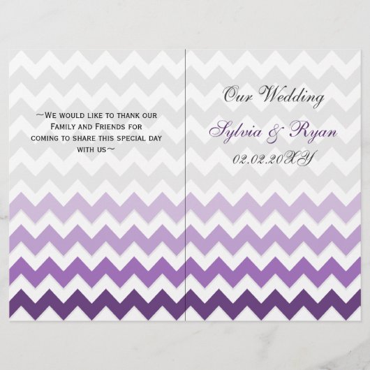 Ombre paars Chevron vouded Wedding Programme (Voorkant)