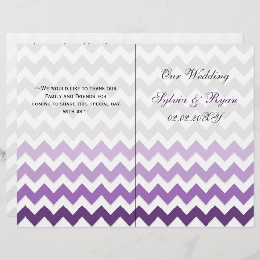 Ombre paars Chevron vouded Wedding Programme (Voorkant / Achterkant)