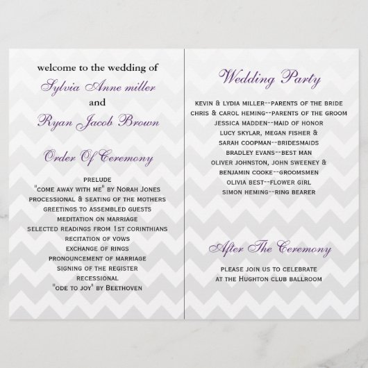 Ombre paars Chevron vouded Wedding Programme (Achterkant)