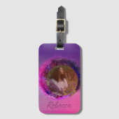 Ombre Paars en Roze Circle Lijst Foto Bagagelabel (Voorkant (verticaal))