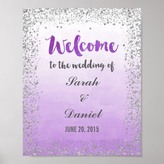 Ombre Paars en Silver Welcome Poster Print (Voorkant)