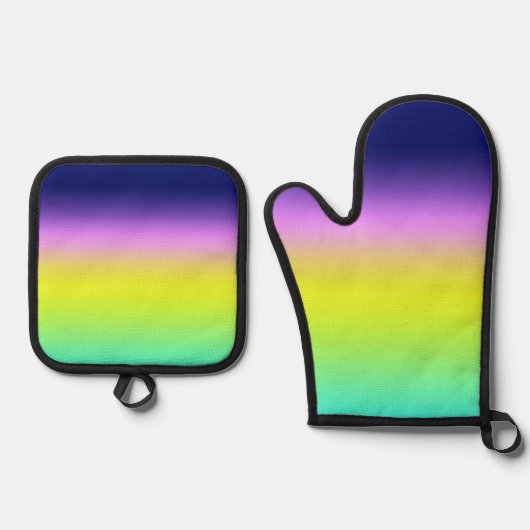 Ombre paars gele lente zomerkleuren ovenwant & pannenlap set (Voorkant)