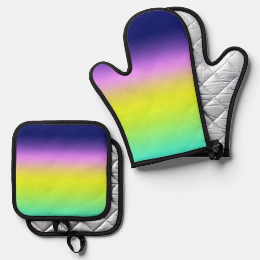 Ombre paars gele lente zomerkleuren ovenwant & pannenlap set (Voorkant / Achterkant)