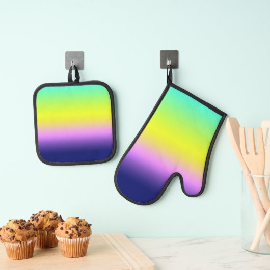 Ombre paars gele lente zomerkleuren ovenwant & pannenlap set (Insitu(Ophanging))