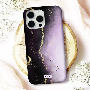 Ombre Paars & Goud Moody Agate Modern Monogram iPhone 15 Pro Max Case