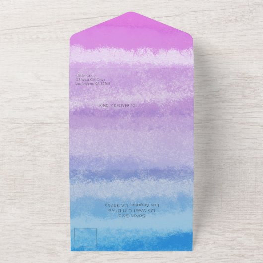 Ombre Paarse Blauw Elegant CUSTOM BAT BAR MITZVAH All In One Uitnodiging (Buitenkant)